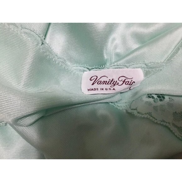 Vtg Vanity Fair LS Button Down Nightgown Sz L Mint Green Nylon Lace - Picture 3 of 6